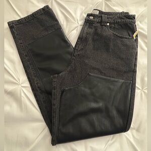 Avec Les Filles TALL Faux Leather and Black Denim Pants, 31, VGUC